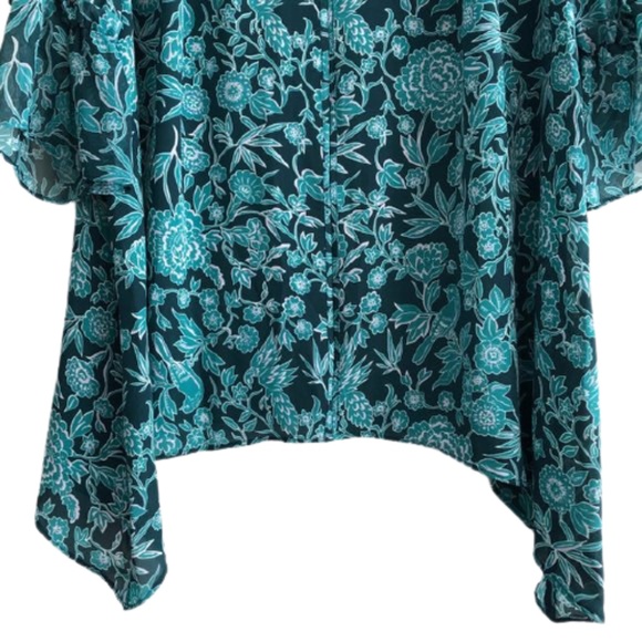 LC LAUREN CONRAD Top Blouse Pintuck Shark-Bite Patterned Teal Floral Size M L - Picture 9 of 14